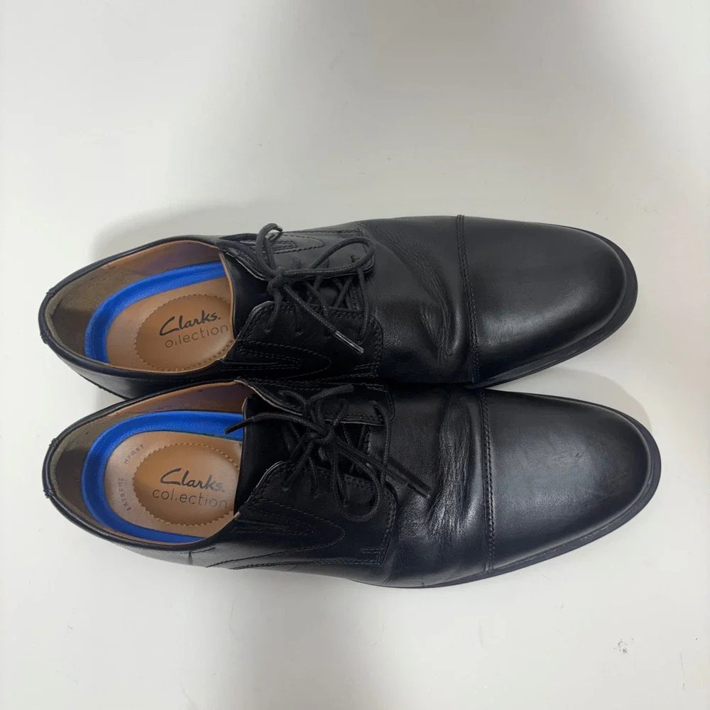Clarks Collection Mens Black Leather Cap Toe Oxford Shoes 261529127100 Size 11 M